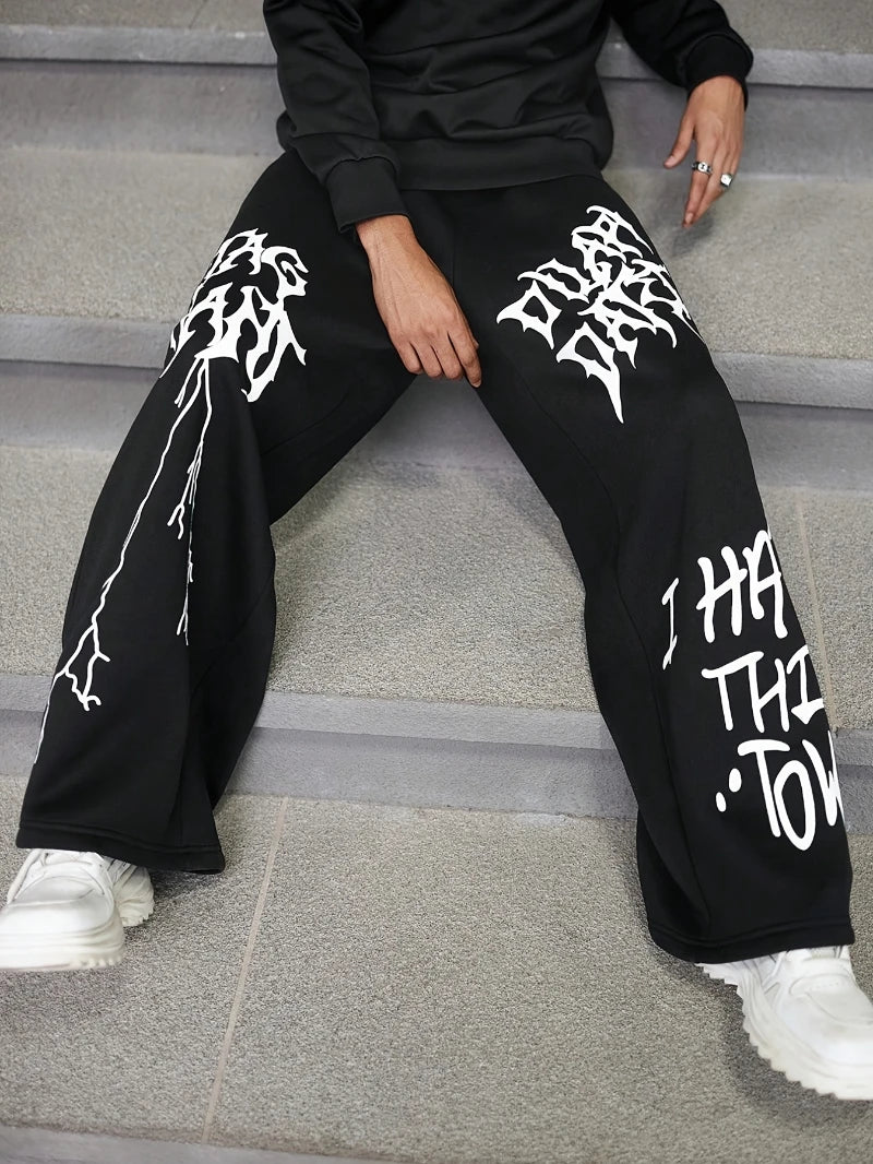 Men'S Print Casual Outfit Consisting Hoodie Joggers Print, Elastic Waistband, Drawstring, Regular Fit,Casual Pants Joggers