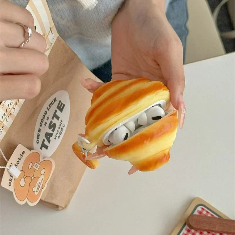 3D Croissant Case for AirPods 4 2024 Airpod 1 2 3 Pro Pro2 Bluetooth Earbuds Charging Box Protective Earphone Case Cover Funda