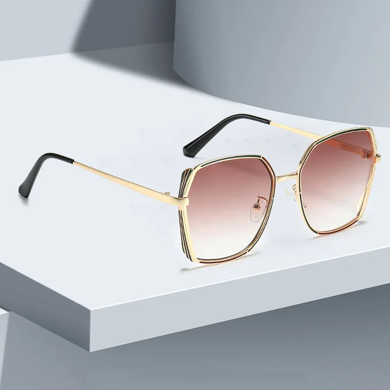 Sunglasses for Women Fashionable and Minimalist Frame with Gradient Lenses Sunglasses with Metal Eyeglass Legs Streamlined Frame
