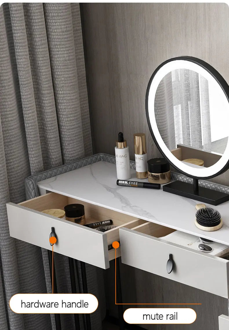 Modern minimalist bedroom slate dressing table storage cabinet integrated LED mirror makeup table stool combination
