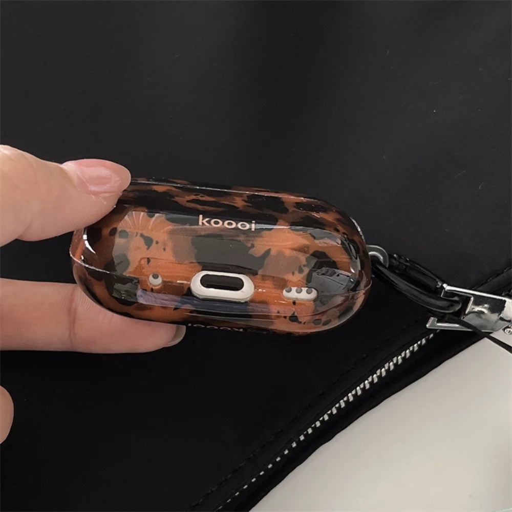 Tortoiseshell Case for AirPods 1/2/3/4/Pro/Pro 2, Shockproof Glossy Cover, Wireless Charging Compatible, Stylish Amber Design