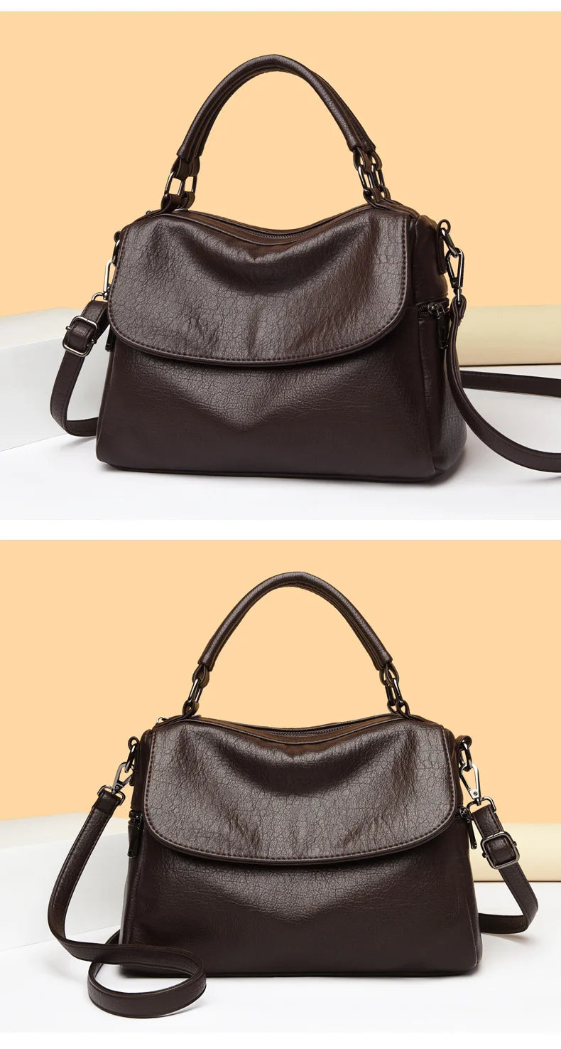 Boston Women's Bag 2025 New Fashionable and Versatile Handheld Soft Leather Casual Large Capacity Bag