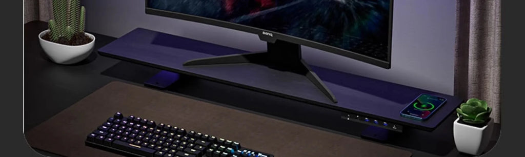 Solid Wood Gaming Desk Top with Monitor Riser Stand Charging Shelf & USB Hub Hidden Storage USB Dock for PC Gaming Setup