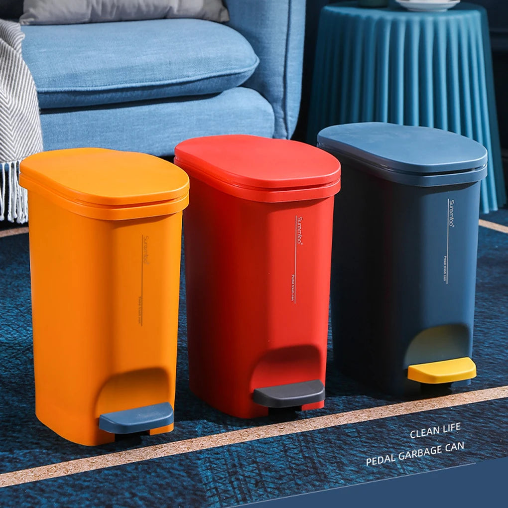 Trash Can Foot Pedal Garbage Cans Rubbish Bin Dustbin Buckets with Cover for Household Kitchen Bathroom Cleaning Red