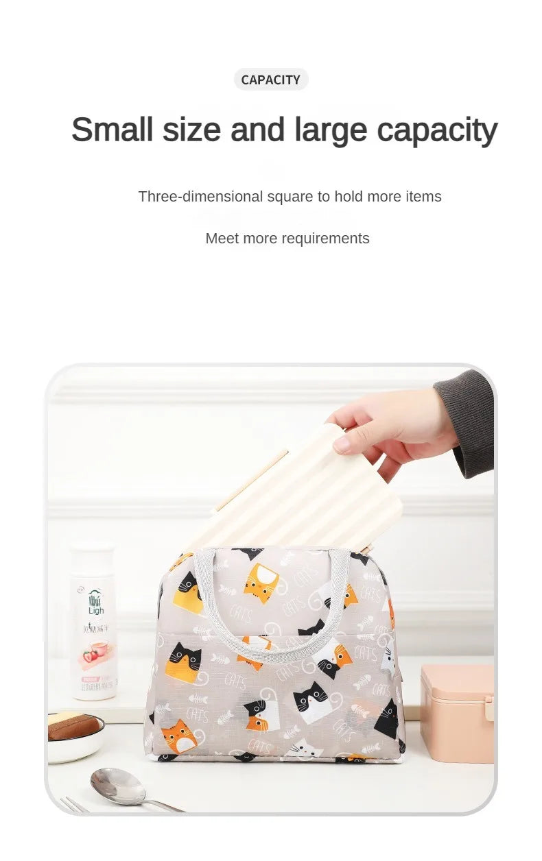 Handheld Bento Bag Cartoon Style Lunch Box Bag Insulated Bag Large Capacity Storage Bag Lunch Bag for Office Workers