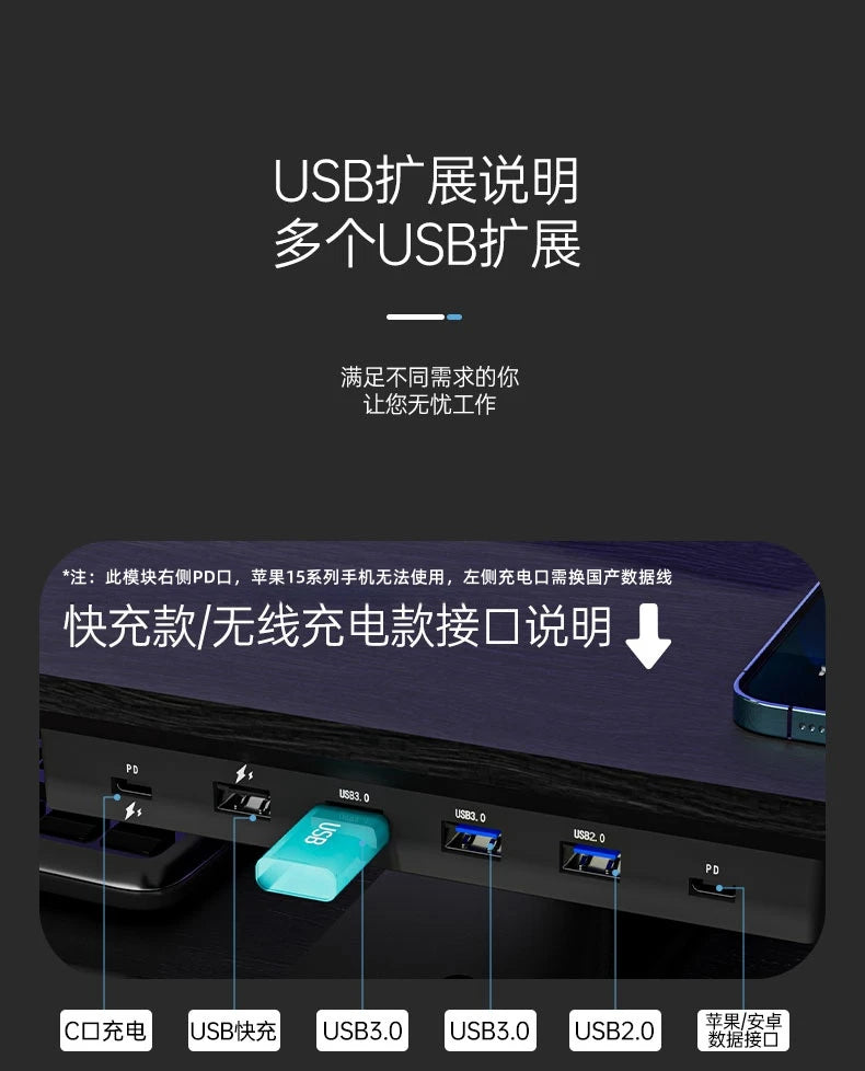 Solid Wood Gaming Desk Top with Monitor Riser Stand Charging Shelf & USB Hub Hidden Storage USB Dock for PC Gaming Setup