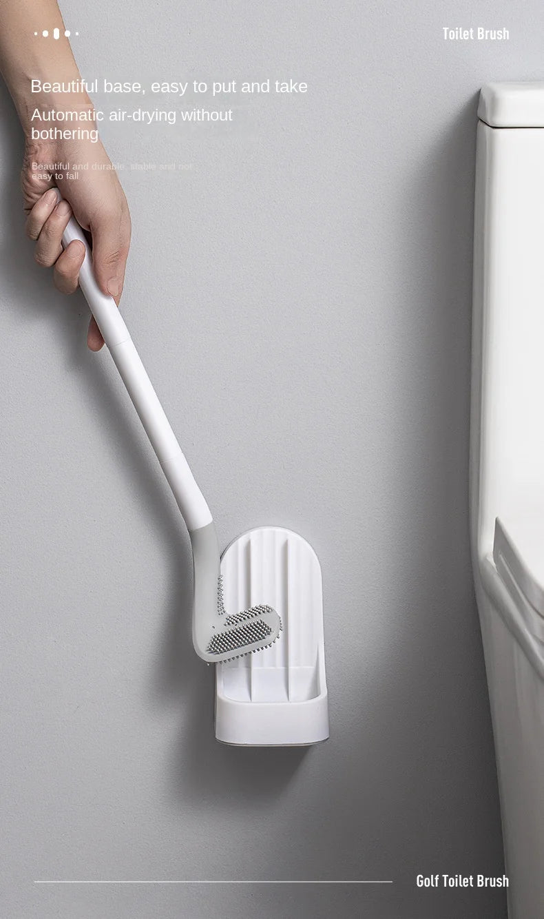 Toilet Brush with Base, Wall-Mounted Bathroom Cleaning Tool with Quick Drainage, All-Round Cleaning Brush, Soft Rubber Brush Head, Does Not Damage the Glaze, Toilet Cleaning Brush Bathroom Accessory Set