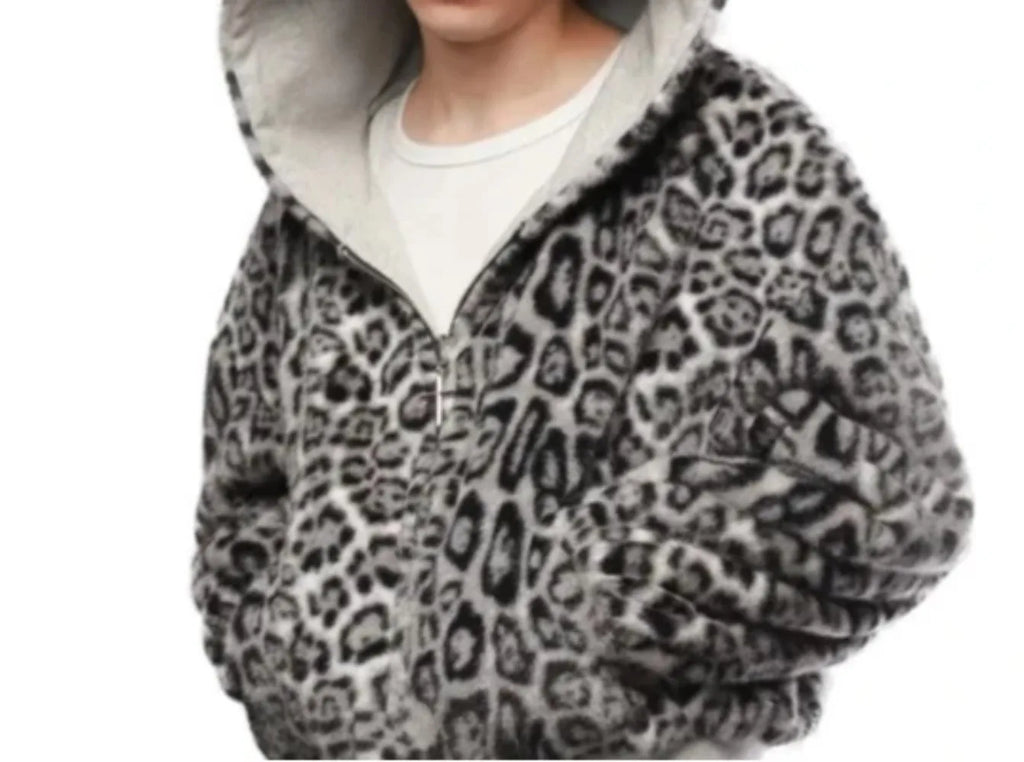 2025 New Autumn/Winter Hoodie with Retro Leopard Pattern Zipper Hoodie Top on Both Sides