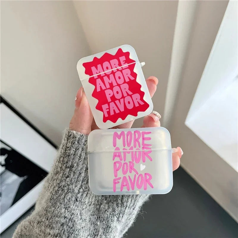 More Amor Por Favor Earphone Case for Airpods 4th 3rd 2 Pro Soft Transparent Cover for Airpod 2 3 1 Protective Accessorie Shell