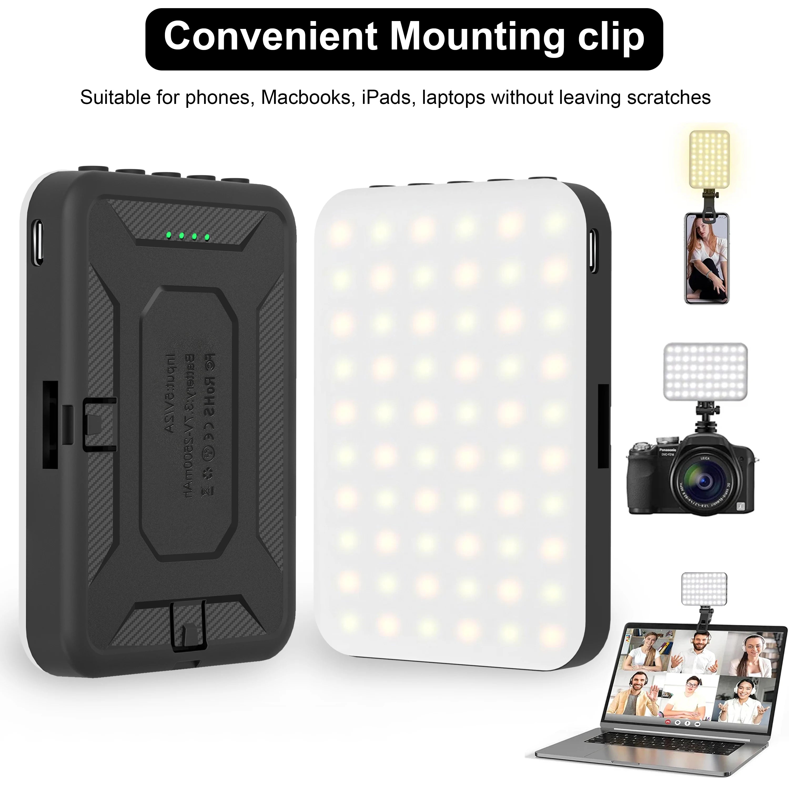 60 LED High Power Rechargeable Clip Fill Video Conference Light with for Iphone, Android, Ipad, Laptop, for Makeup Tiktok Selfie