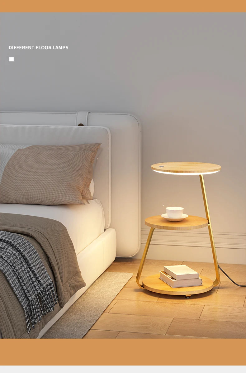 Bedroom Minimalist Nightstands Small Space Round Light Smart Bedside Table With Wireless Charger Nachttisch Library Furniture