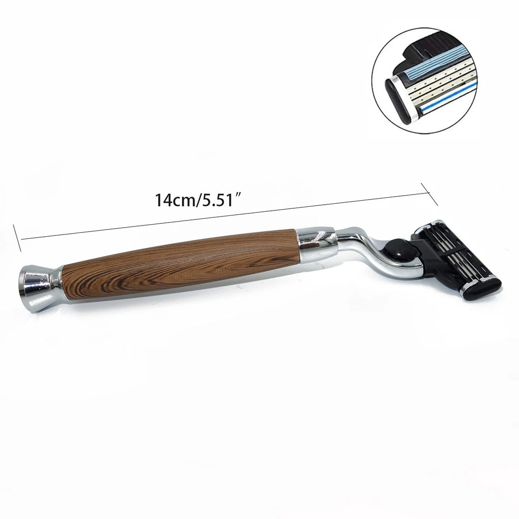 iRAZOR Classic 3-Layer Triple Blade Shaving Razor with Aluminium Wood Grain Handle Beard Grooming Tool for Men Birthday Gift