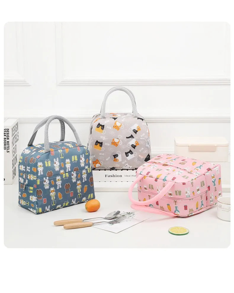 Handheld Bento Bag Cartoon Style Lunch Box Bag Insulated Bag Large Capacity Storage Bag Lunch Bag for Office Workers
