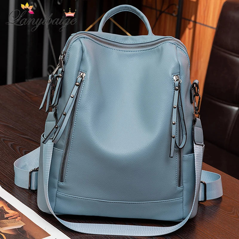 Genuine Leather Brand Backpack For Women 2023 New Fashion Travel Bagpack High Quality School Bags Casual Lides Shoulder Bag Sac