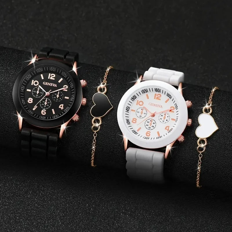 1/2PCS Set Couple Fashion Casual Leather Watches Ladies Simple Dial Quartz Wristwatches Dress Clock Montre Femme