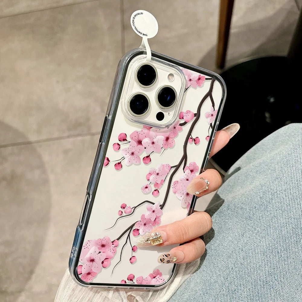 2 in 1 Candy Color Phone Case For iPhone 11 16 17 Pro Max 13 15 14 12 17 Air 17promax Soft TPU Transparent Flower Funda Cover