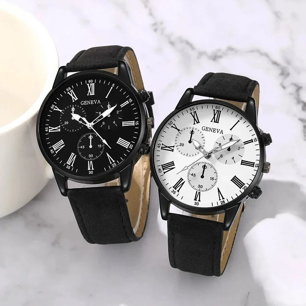1/2PCS Set Couple Fashion Casual Leather Watches Ladies Simple Dial Quartz Wristwatches Dress Clock Montre Femme