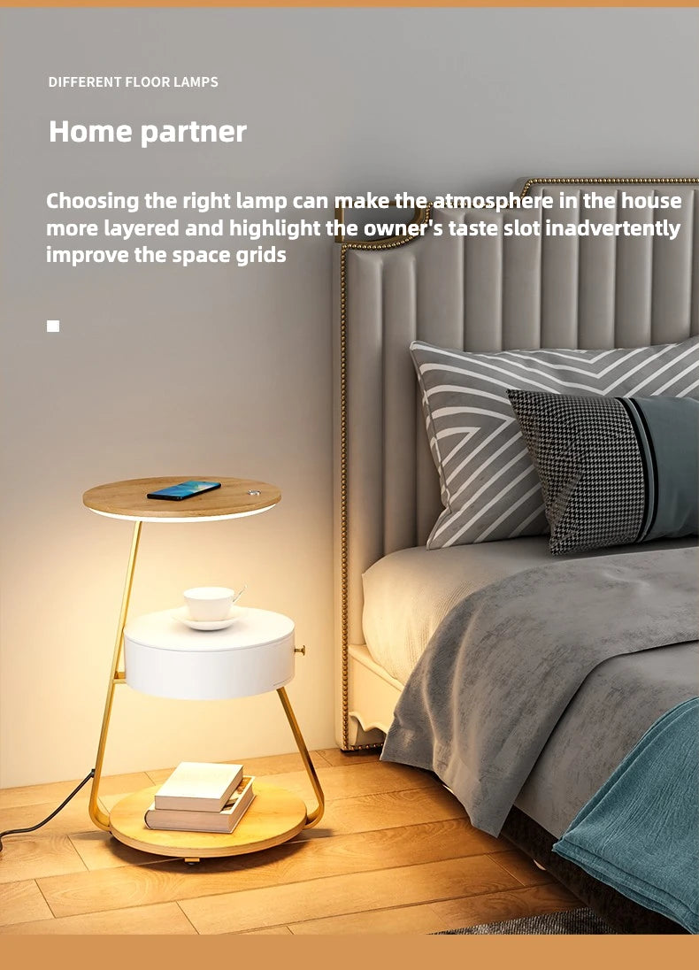 Bedroom Minimalist Nightstands Small Space Round Light Smart Bedside Table With Wireless Charger Nachttisch Library Furniture