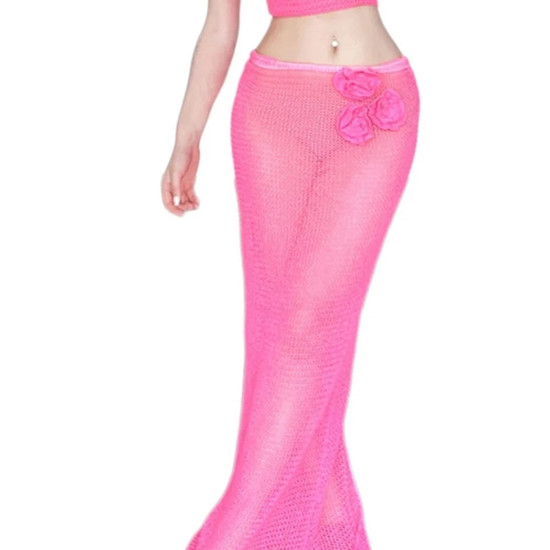 Women's Backless Skirt Suit Knitting See Through Knitted Top with Split Dress Perfect for Various Occasion