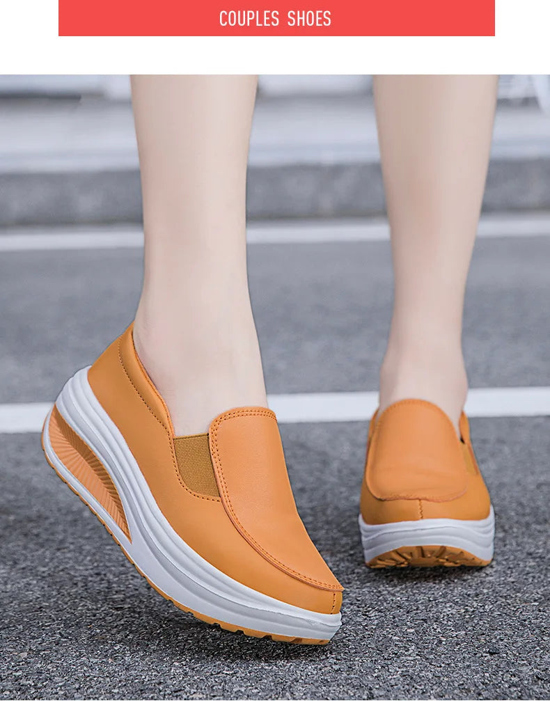 2026 Women's Shoes Spring Genuine Leather Soft Outsole Work Shoes Female Black Swing Woman Plus Size Wedges Single