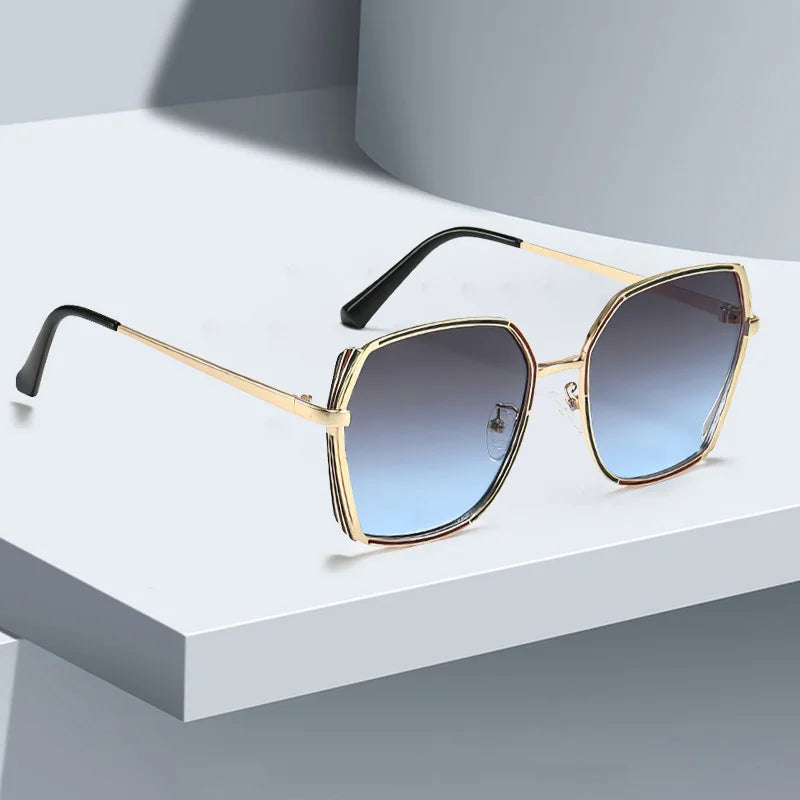 Sunglasses for Women Fashionable and Minimalist Frame with Gradient Lenses Sunglasses with Metal Eyeglass Legs Streamlined Frame