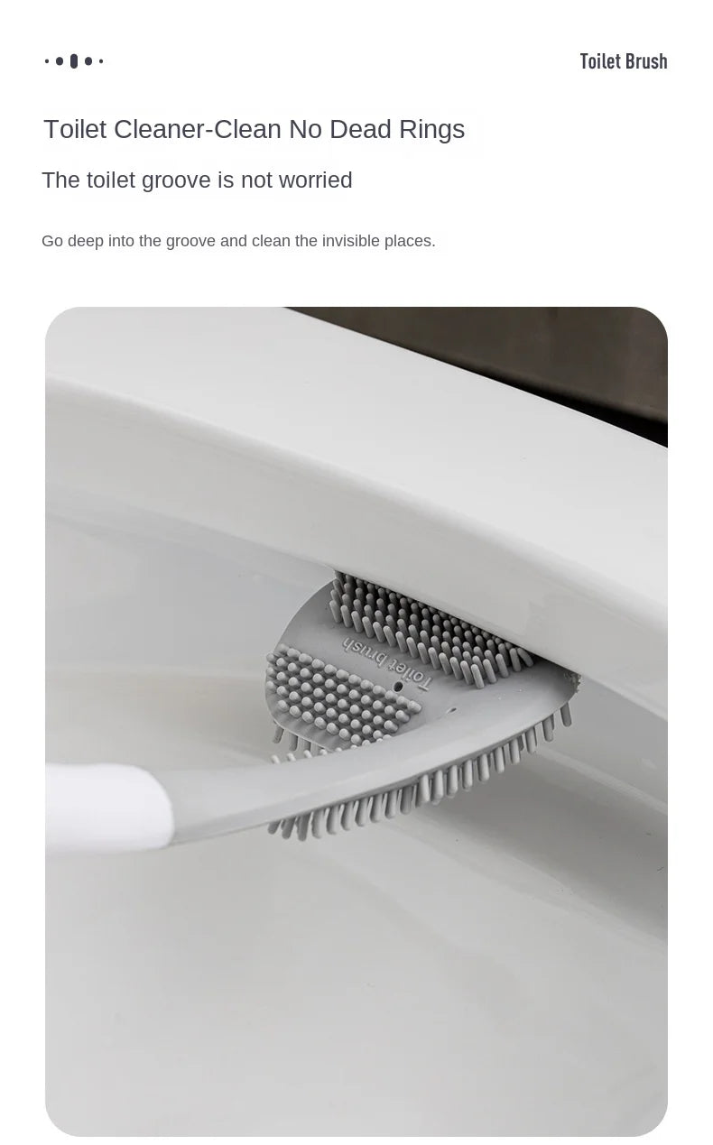 Toilet Brush with Base, Wall-Mounted Bathroom Cleaning Tool with Quick Drainage, All-Round Cleaning Brush, Soft Rubber Brush Head, Does Not Damage the Glaze, Toilet Cleaning Brush Bathroom Accessory Set