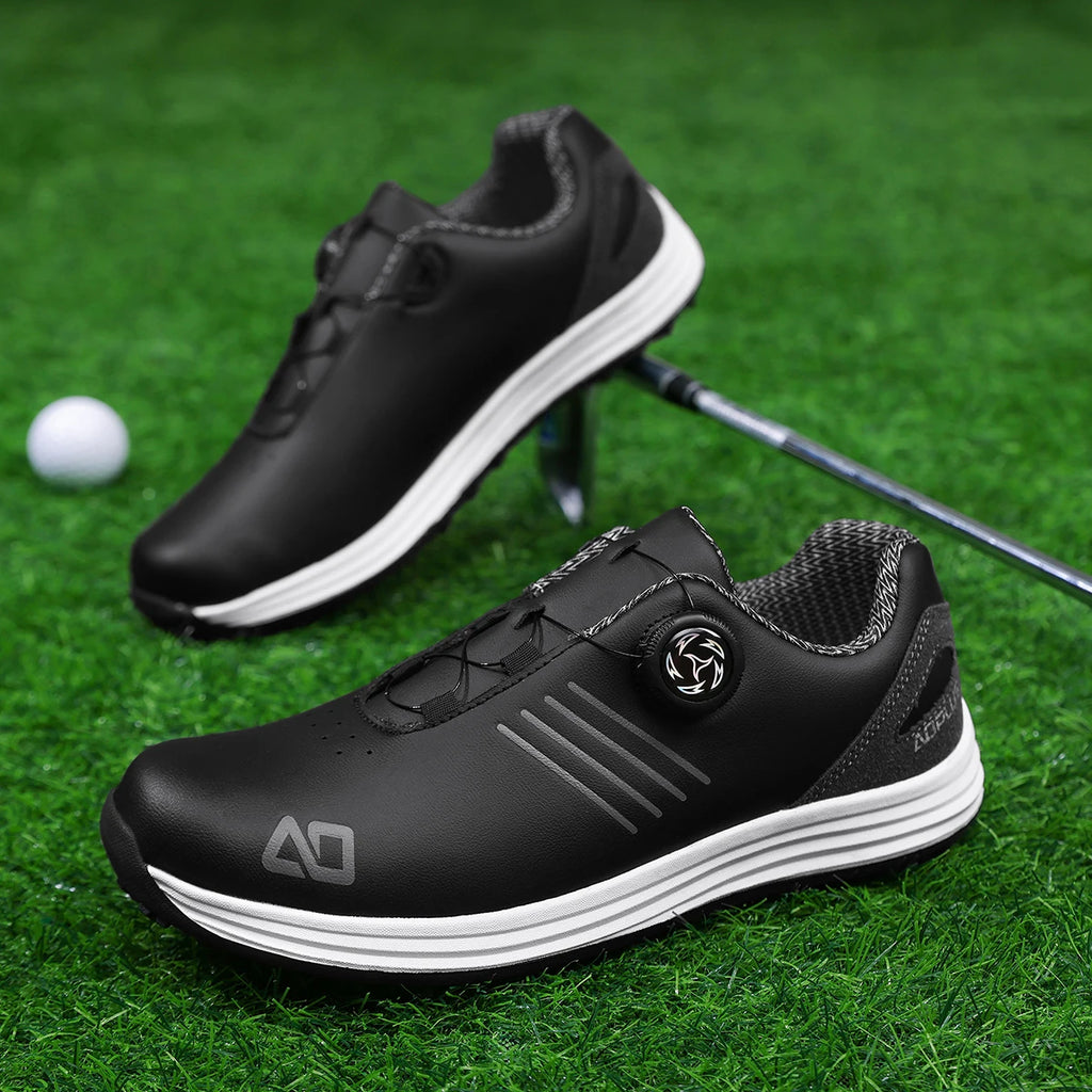Men's Golf Shoes, New Style, Fashionable, Simple, Versatile, Solid Color, Waterproof Upper, Versatile, Stylish, Casual Sports Shoes for Men, Outdoor Youth Fashion, Men's Rotating Buckle Design, Thick Sole, Height-Increasing,