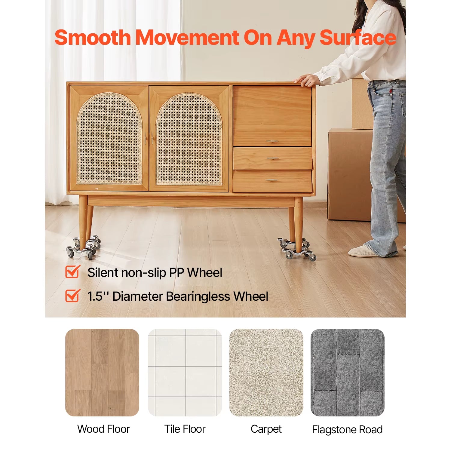 4Pcs Furniture Dolly Movers with Triangle Swivel Caster & 3 Wheels Fridge Lift Mover Tool Set for Home Appliances Sofa