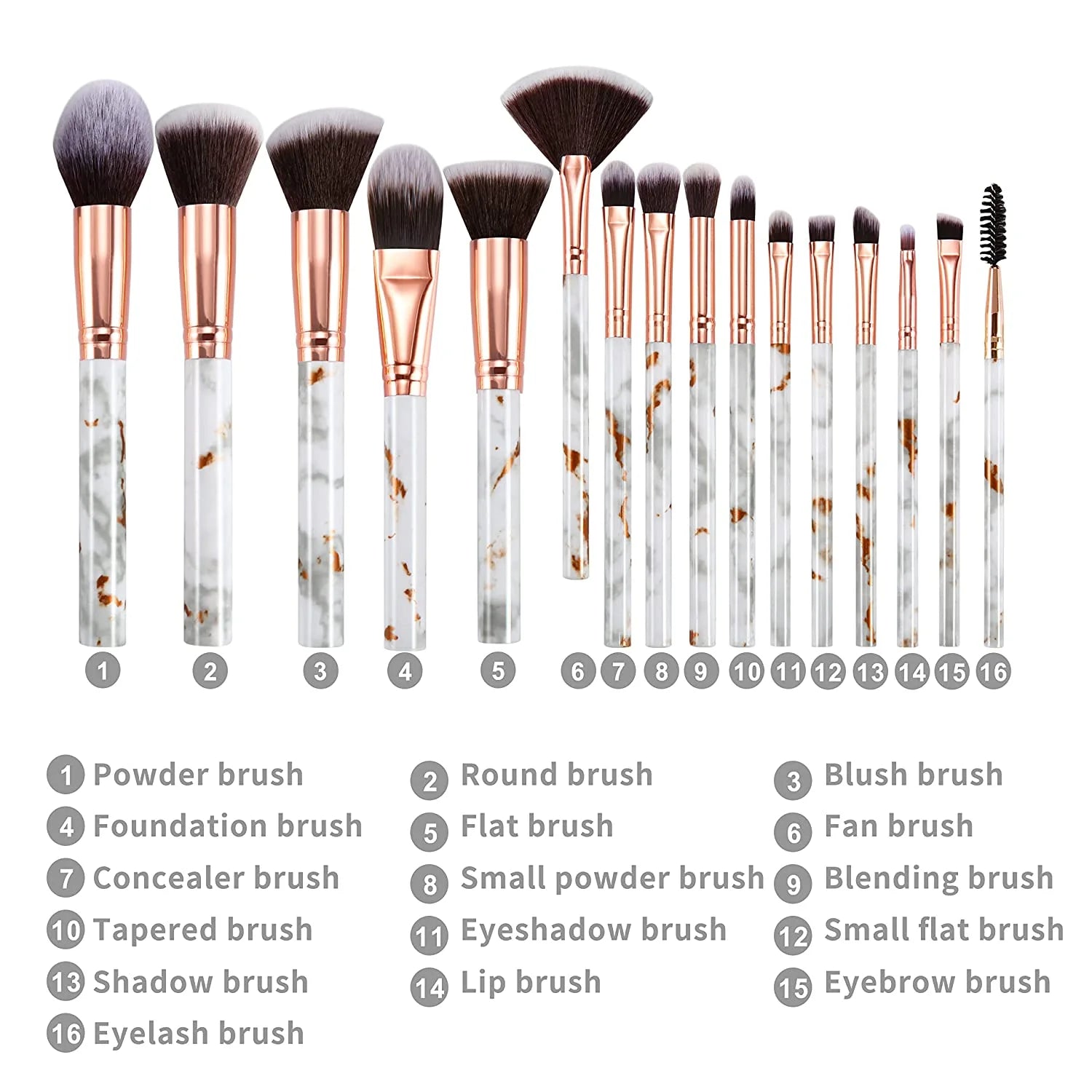 16-Piece Professional Makeup Brush Set with Foundation, Blending, and Concealer Brushes, including 4 Makeup Sponges