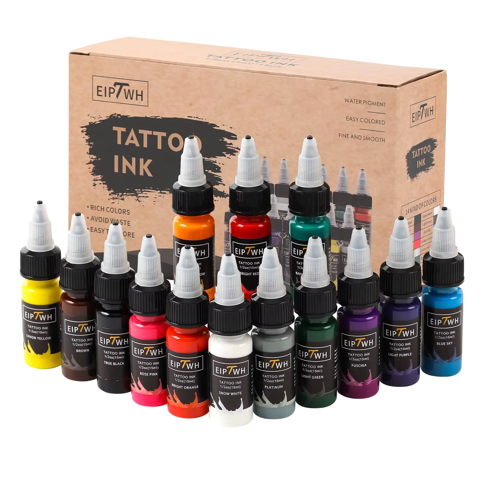 14-Color Tattoo Ink Set, Tattoo Pigment Set, Tattoo Supplies Professional Supply for Body Art Long Lastingts