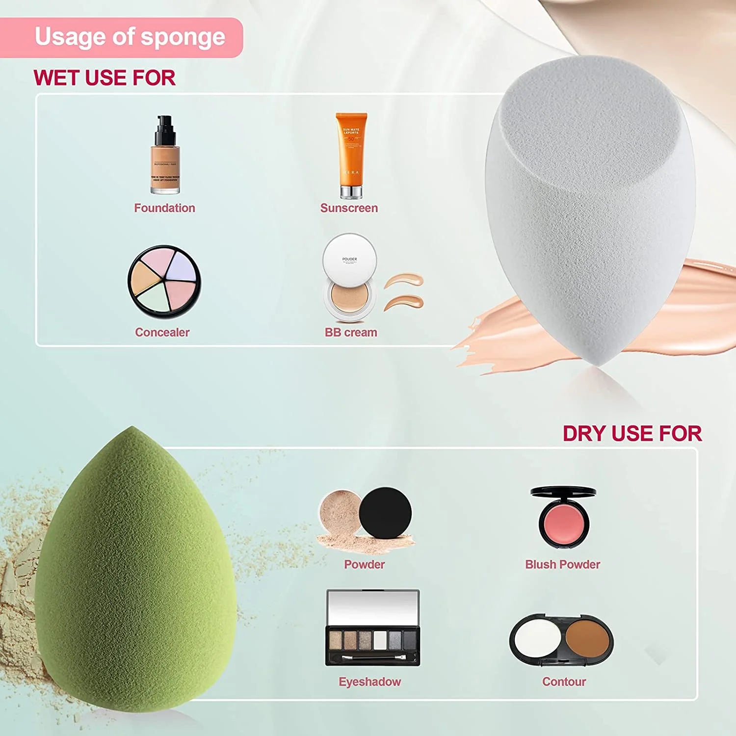 16-Piece Professional Makeup Brush Set with Foundation, Blending, and Concealer Brushes, including 4 Makeup Sponges