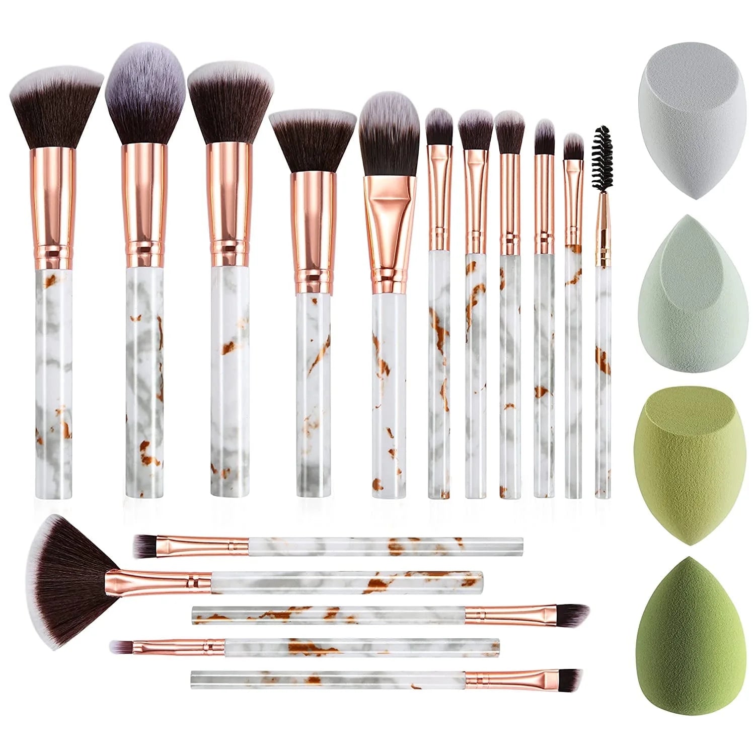 16-Piece Professional Makeup Brush Set with Foundation, Blending, and Concealer Brushes, including 4 Makeup Sponges